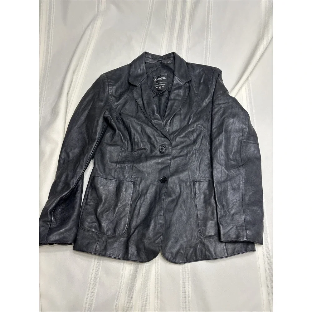 Outbrook Women's Blazer Soft Genuine Lambskin M Black
